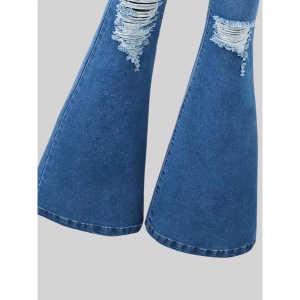 WDIRARA Girl's High Waisted Ripped Raw Hem Flare Bell Bottom Jeans Denim Pants