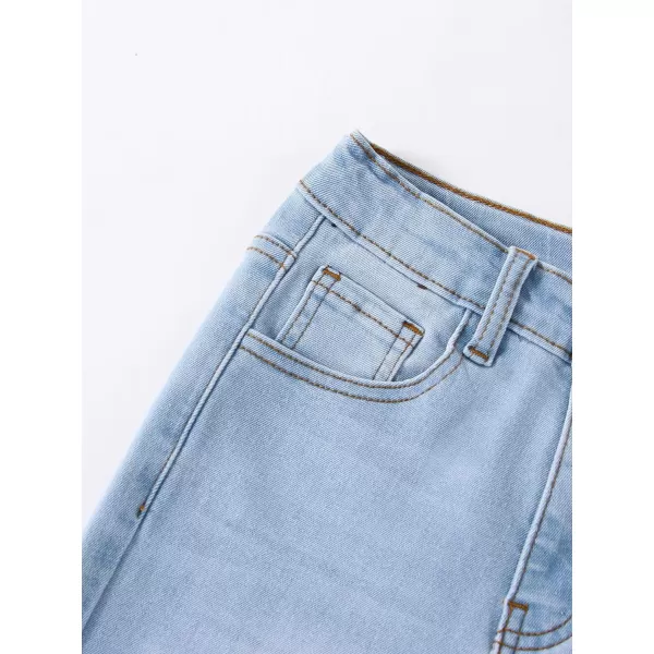 WDIRARA Girl's High Waisted Ripped Raw Hem Flare Bell Bottom Jeans Denim Pants