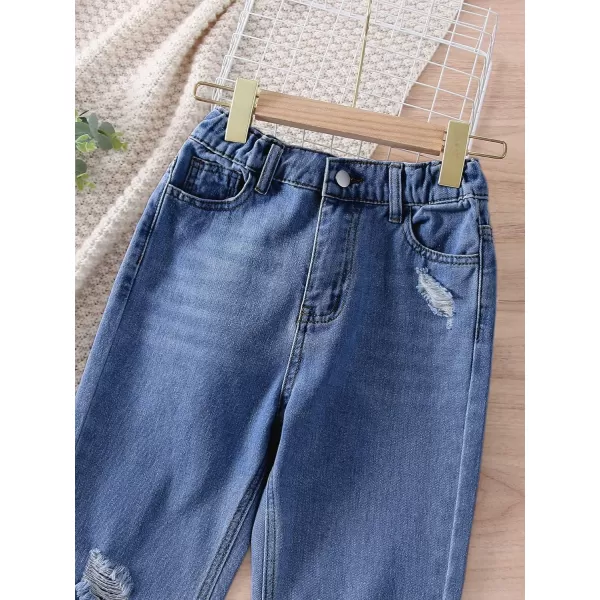 WDIRARA Girl's High Waisted Ripped Raw Hem Flare Bell Bottom Jeans Denim Pants