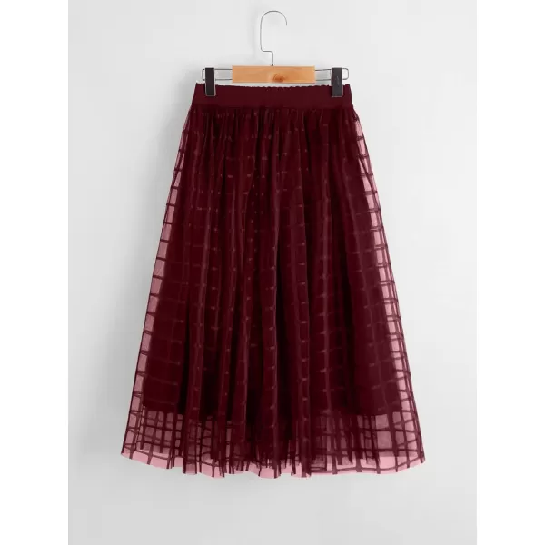 WDIRARA Girl's Mesh Pleated Skirt Elastic High Waist Skater Aline Long Skirts