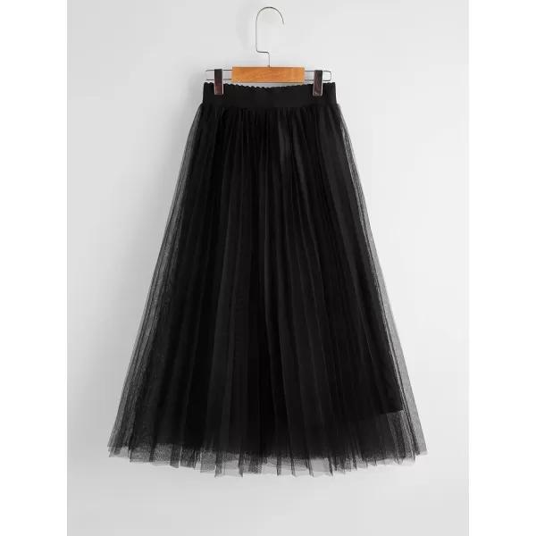 WDIRARA Girl's Mesh Pleated Skirt Elastic High Waist Skater Aline Long Skirts