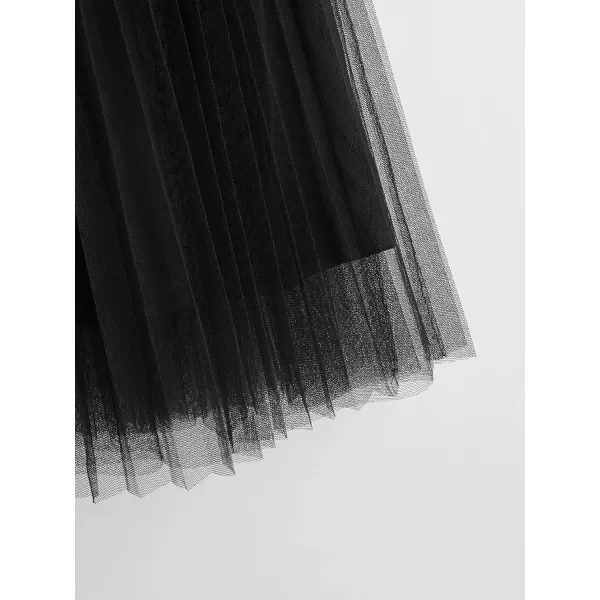 WDIRARA Girl's Mesh Pleated Skirt Elastic High Waist Skater Aline Long Skirts