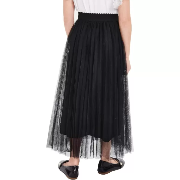 WDIRARA Girl's Mesh Pleated Skirt Elastic High Waist Skater Aline Long Skirts