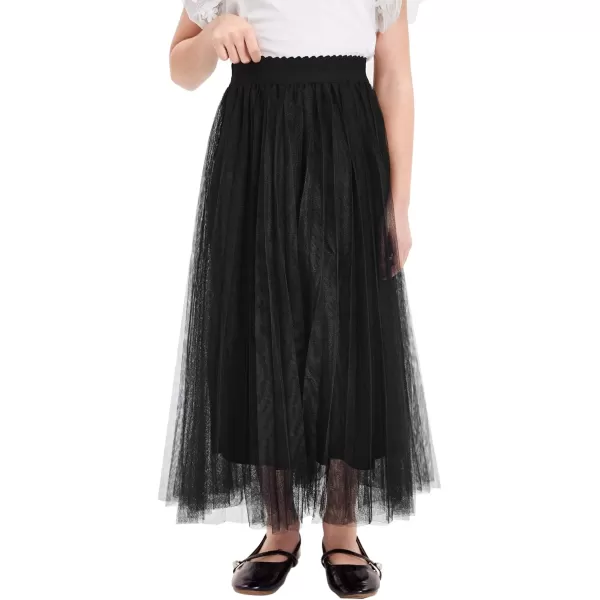 WDIRARA Girl's Mesh Pleated Skirt Elastic High Waist Skater Aline Long Skirts