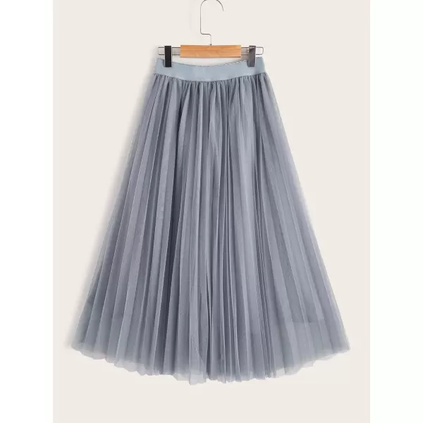 WDIRARA Girl's Mesh Pleated Skirt Elastic High Waist Skater Aline Long Skirts