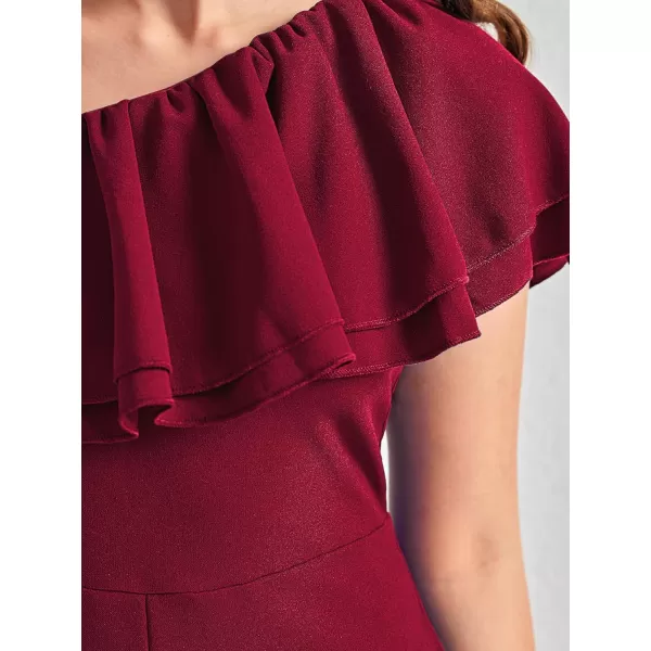 WDIRARA Girl's One Shoulder Layered Ruffle Trim Sleeveless Jumpsuit Pants with Pockets