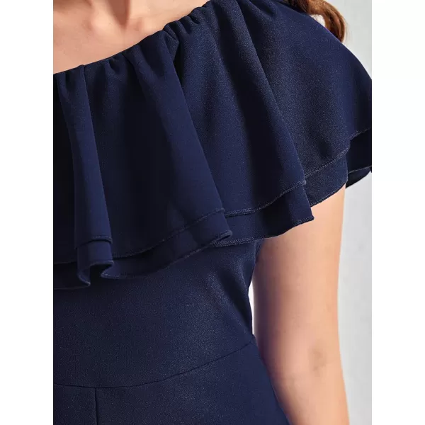 WDIRARA Girl's One Shoulder Layered Ruffle Trim Sleeveless Jumpsuit Pants with Pockets