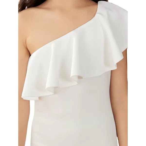WDIRARA Girl's One Shoulder Ruffle Trim Flounce Sleeve Pencil Party Birthday Dress