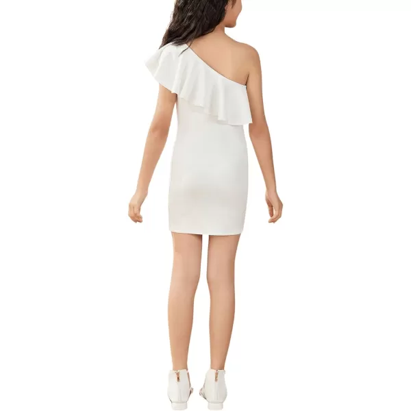 WDIRARA Girl's One Shoulder Ruffle Trim Flounce Sleeve Pencil Party Birthday Dress