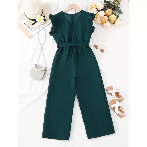 WDIRARA Girl's Ruffle Trim Wrap V Neck Cap Sleeve Cute Jumpsuit Belted Wide Leg Pants