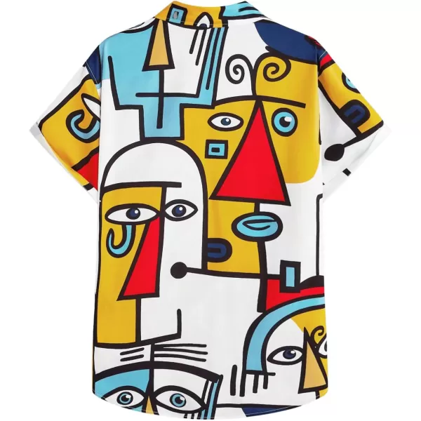 WDIRARA Men's Allover Printed Button Front Collar Hawaii Short Sleeve Colorblock Shirt