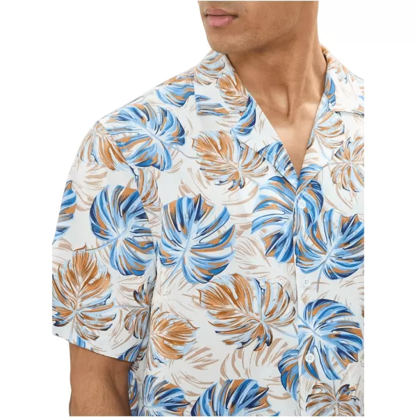 WDIRARA Men's Allover Printed Button Front Collar Hawaii Short Sleeve Colorblock Shirt