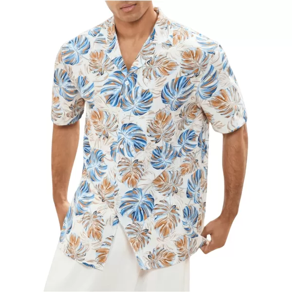 WDIRARA Men's Allover Printed Button Front Collar Hawaii Short Sleeve Colorblock Shirt