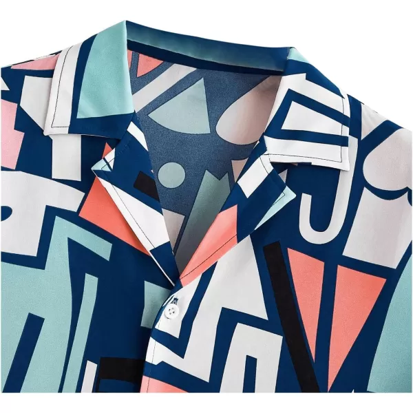 WDIRARA Men's Allover Printed Button Front Collar Hawaii Short Sleeve Colorblock Shirt