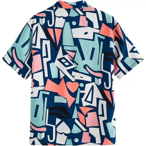 WDIRARA Men's Allover Printed Button Front Collar Hawaii Short Sleeve Colorblock Shirt