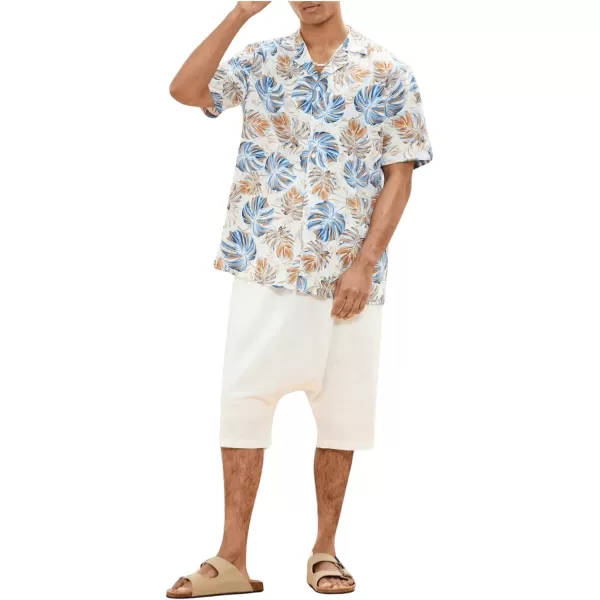WDIRARA Men's Allover Printed Button Front Collar Hawaii Short Sleeve Colorblock Shirt