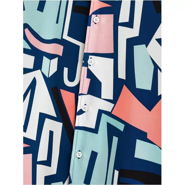 WDIRARA Men's Allover Printed Button Front Collar Hawaii Short Sleeve Colorblock Shirt