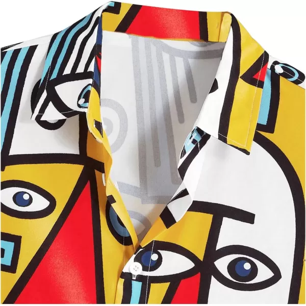WDIRARA Men's Allover Printed Button Front Collar Hawaii Short Sleeve Colorblock Shirt