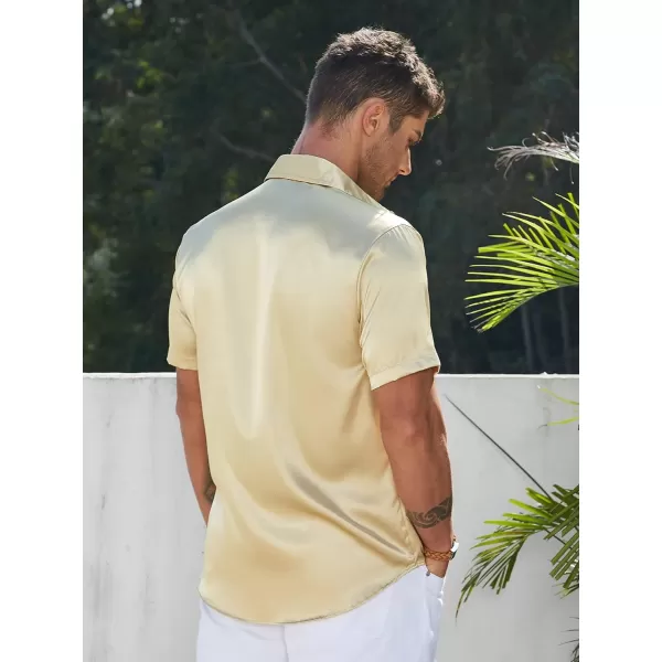 WDIRARA Men's Button Front Short Sleeve Shirt Party Collar Top