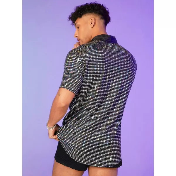WDIRARA Men's Crocodile Print Button Down Top Streetwear Collar Neck Short Sleeve Shirt