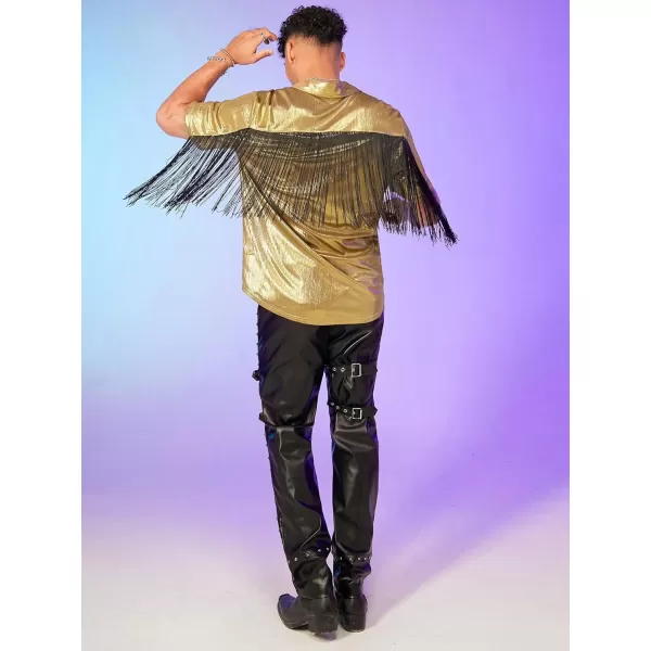 WDIRARA Men's Crocodile Print Button Down Top Streetwear Collar Neck Short Sleeve Shirt