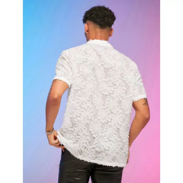 WDIRARA Men's Floral Button Front Short Sleeve Collar Shirt Party Tops