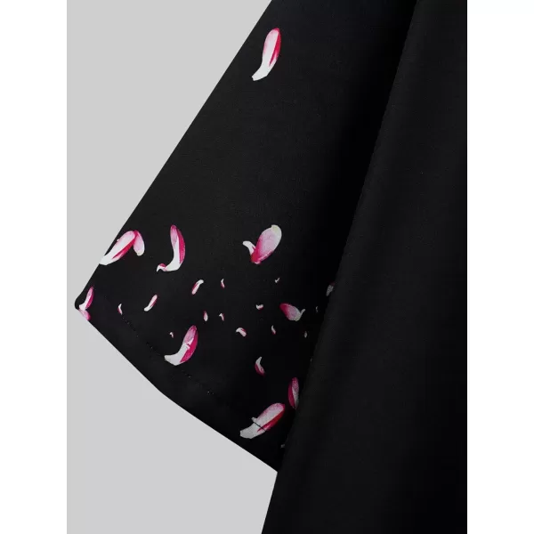 WDIRARA Men's Floral and Crane Print Japanese Style Kimono Tee