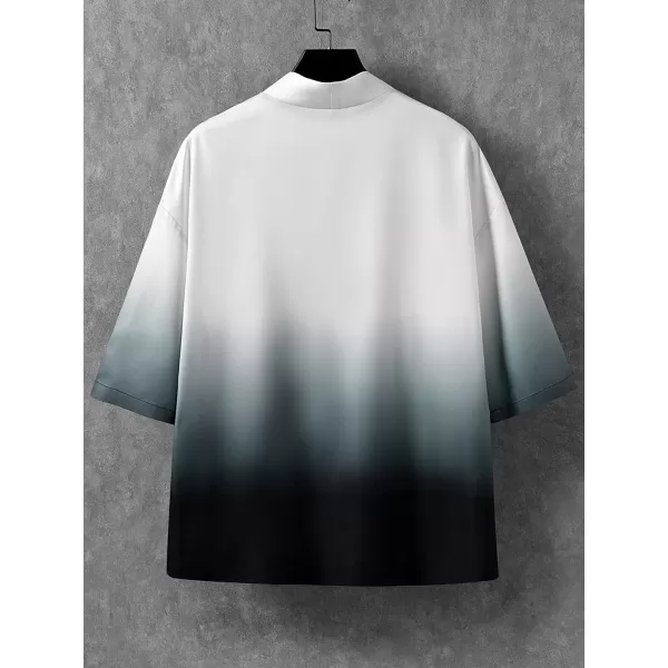 WDIRARA Men's Floral and Crane Print Japanese Style Kimono Tee