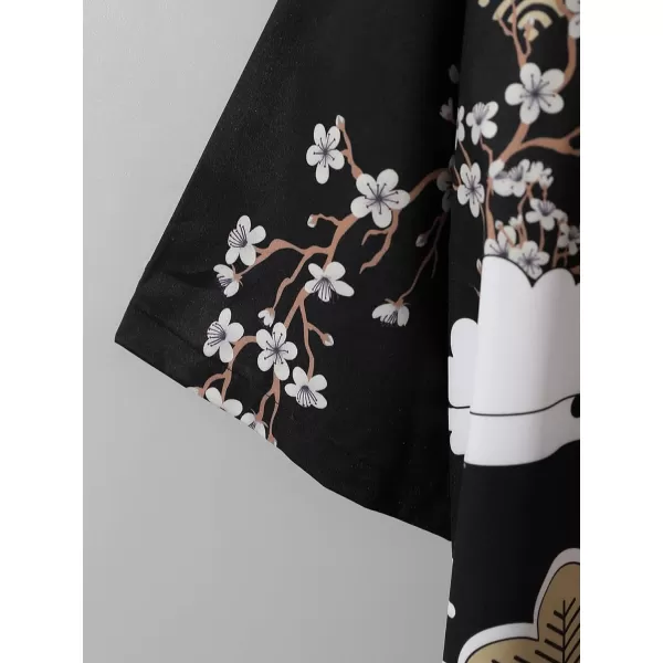 WDIRARA Men's Floral and Crane Print Japanese Style Kimono Tee