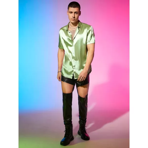 WDIRARA Men's Graphic Print Short Sleeve Tops Stand Collar Button Front Shirt