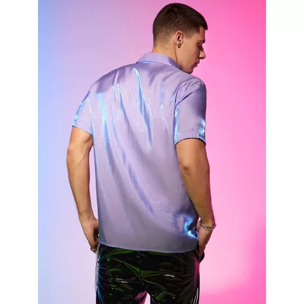 WDIRARA Men's Graphic Print Short Sleeve Tops Stand Collar Button Front Shirt