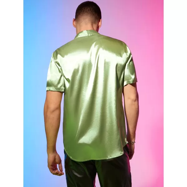 WDIRARA Men's Graphic Print Short Sleeve Tops Stand Collar Button Front Shirt