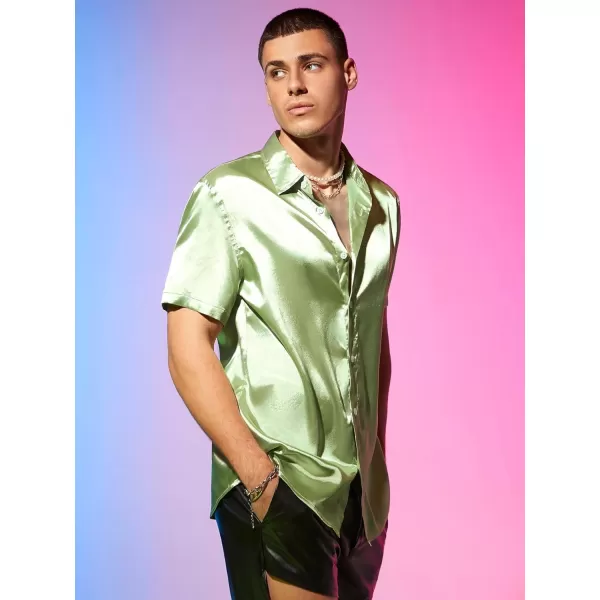 WDIRARA Men's Graphic Print Short Sleeve Tops Stand Collar Button Front Shirt
