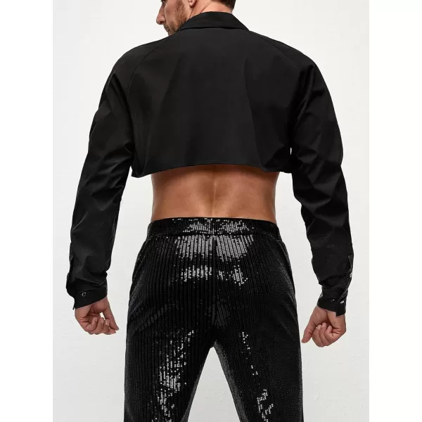 WDIRARA Men's Muscle Long Raglan Sleeve Open Front Super Crop Half Top Shirt