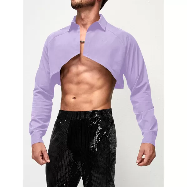 WDIRARA Men's Muscle Long Raglan Sleeve Open Front Super Crop Half Top Shirt