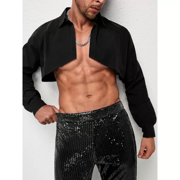 WDIRARA Men's Muscle Long Raglan Sleeve Open Front Super Crop Half Top Shirt