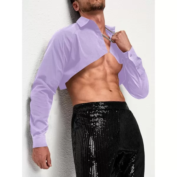 WDIRARA Men's Muscle Long Raglan Sleeve Open Front Super Crop Half Top Shirt
