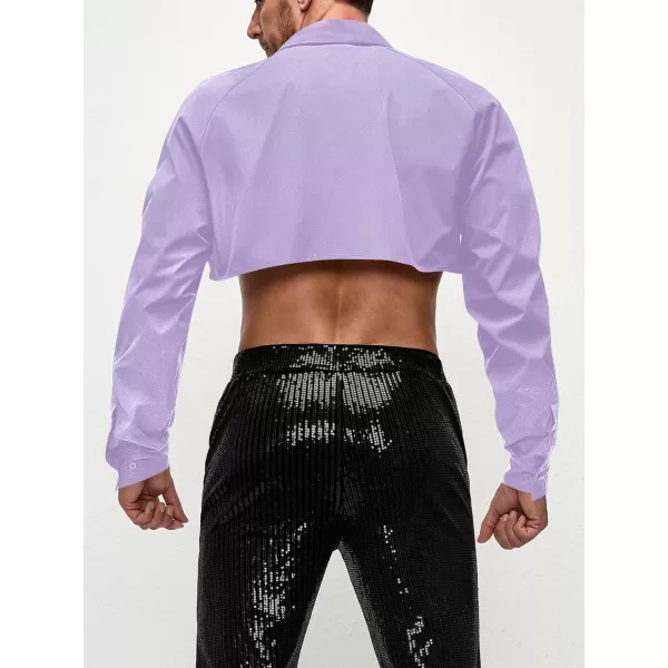 WDIRARA Men's Muscle Long Raglan Sleeve Open Front Super Crop Half Top Shirt