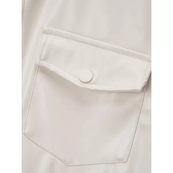 WDIRARA Men's Pu Leather Flap Pocket Short Sleeve Button Up Shirt Party Collar Top