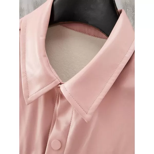 WDIRARA Men's Pu Leather Flap Pocket Short Sleeve Button Up Shirt Party Collar Top