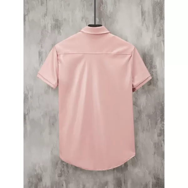 WDIRARA Men's Pu Leather Flap Pocket Short Sleeve Button Up Shirt Party Collar Top