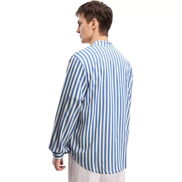 WDIRARA Men's Striped Button Front Long Sleeve Shirt Casual Tops Dress Shirts