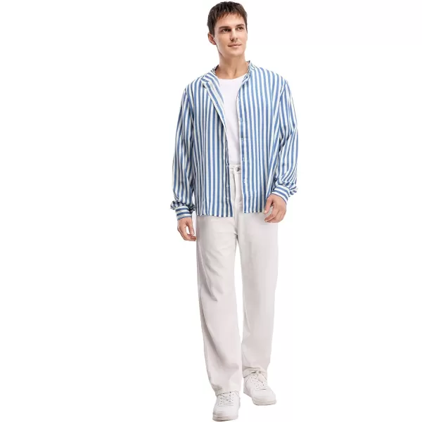 WDIRARA Men's Striped Button Front Long Sleeve Shirt Casual Tops Dress Shirts