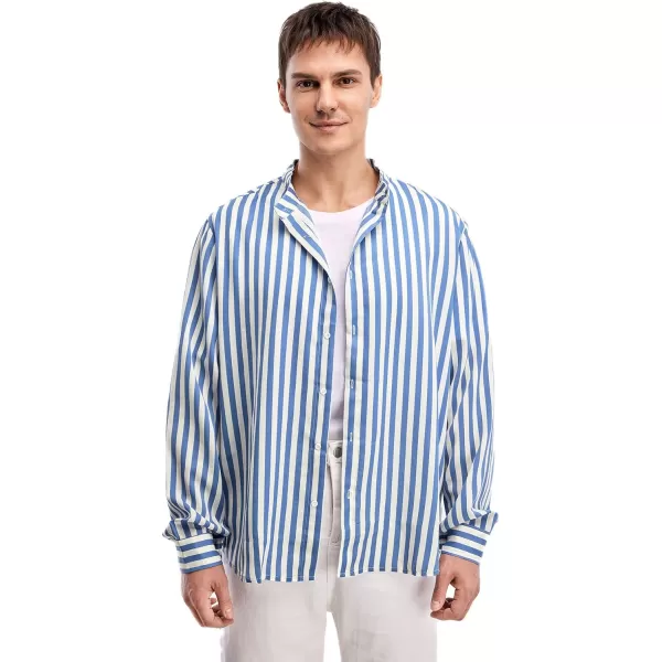 WDIRARA Men's Striped Button Front Long Sleeve Shirt Casual Tops Dress Shirts
