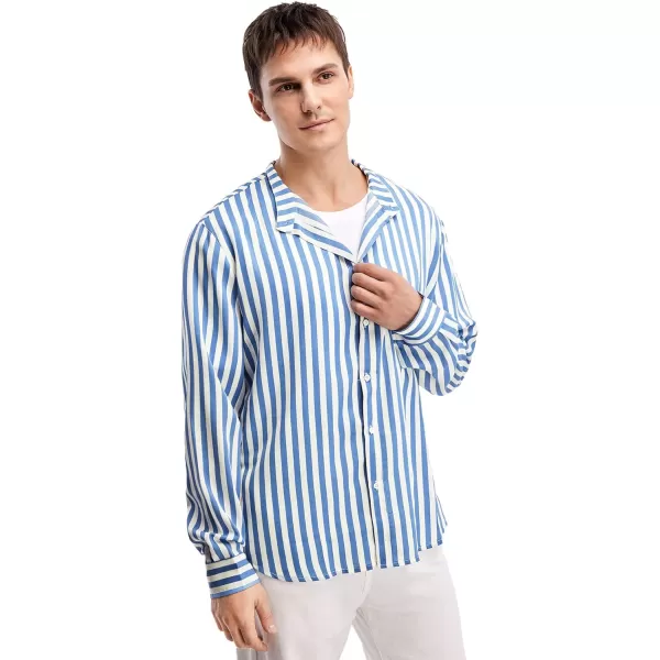 WDIRARA Men's Striped Button Front Long Sleeve Shirt Casual Tops Dress Shirts