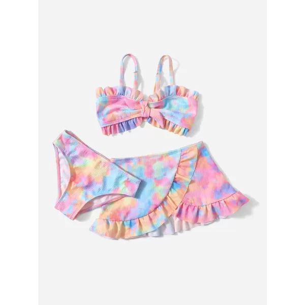 WDIRARA Toddler Girl's 3 Pieces Tie Dye Bikini Swimsuit with Ruffle Trim Beach Skirt
