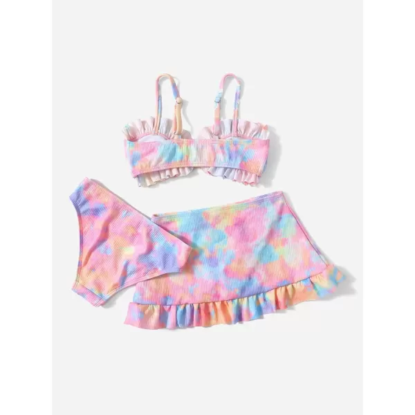 WDIRARA Toddler Girl's 3 Pieces Tie Dye Bikini Swimsuit with Ruffle Trim Beach Skirt