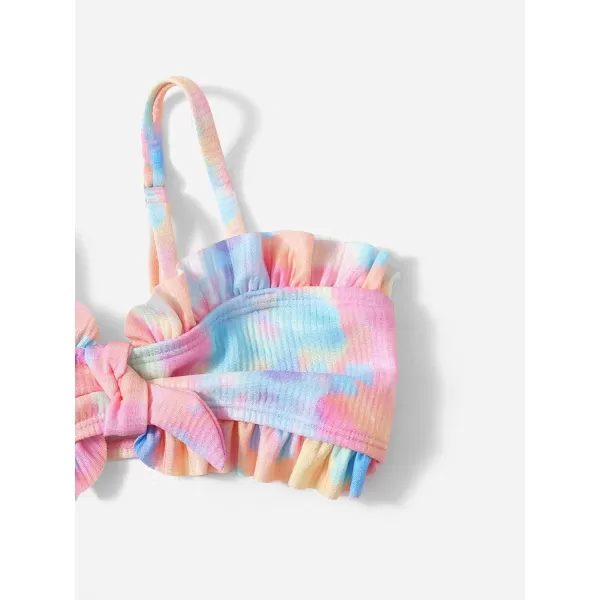 WDIRARA Toddler Girl's 3 Pieces Tie Dye Bikini Swimsuit with Ruffle Trim Beach Skirt