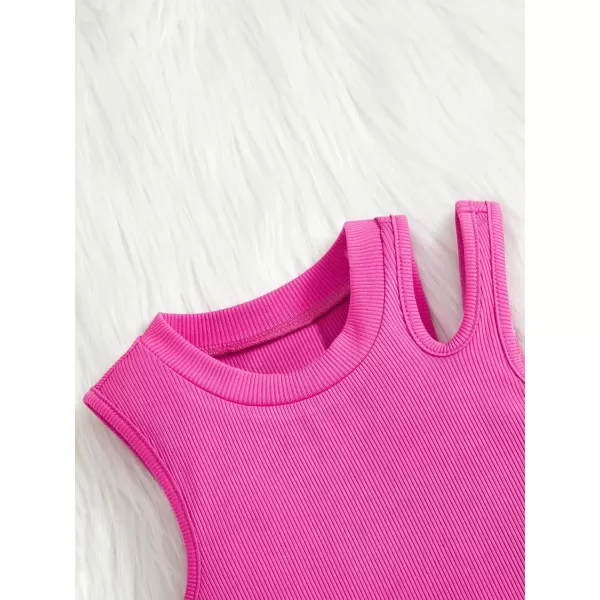 WDIRARA Toddler Girl's Cut Out Asymmetrical Round Neck Sleeveless Rib Knit Tank Top