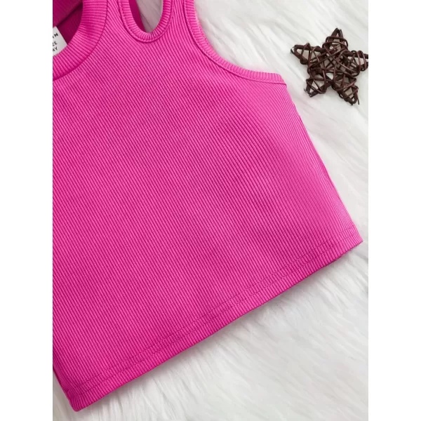 WDIRARA Toddler Girl's Cut Out Asymmetrical Round Neck Sleeveless Rib Knit Tank Top